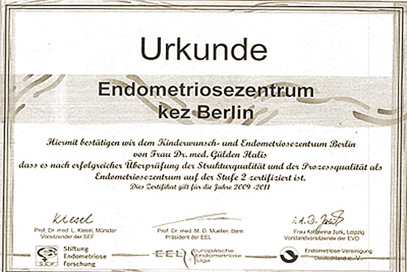 Zertifikat des Endometriosezentrums der Stufe 2